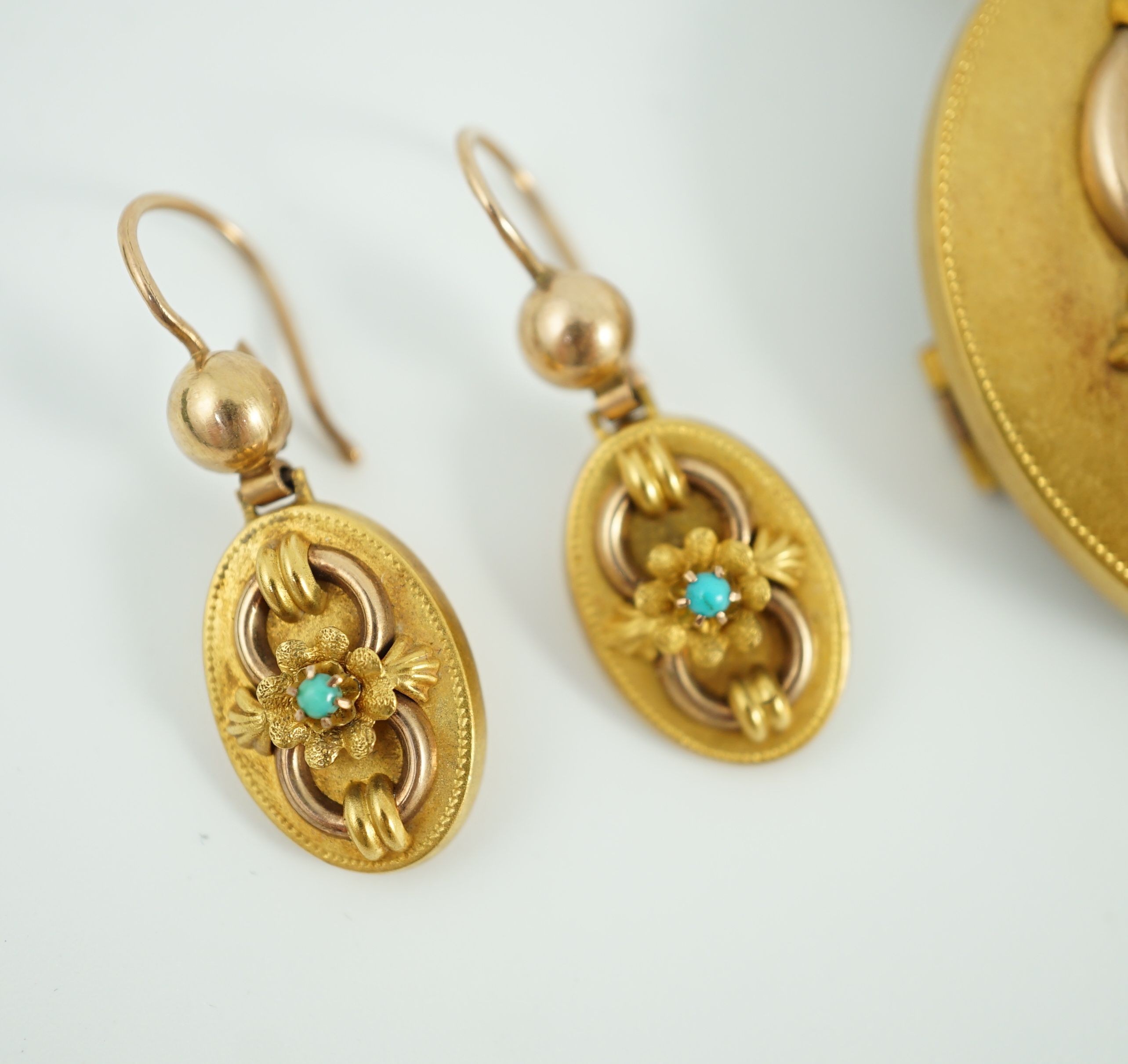 A late 19th century Austro-Hungarian 14k gold and turquoise set demi parure